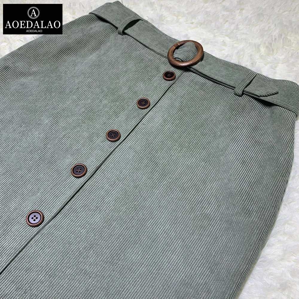 

Fashion Muslim Pants High-Density Corduroy Skirt For Women Long Solid Empire Belt Button Slim Pencil Skirts Malaysia Clothes