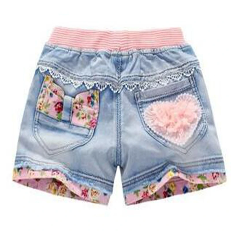 Denim Shorts for Girls Summer Baby Girl Jean Short Pants Teen Children Casual Patchwork Elastic Waist Lace Trousers | Детская одежда и