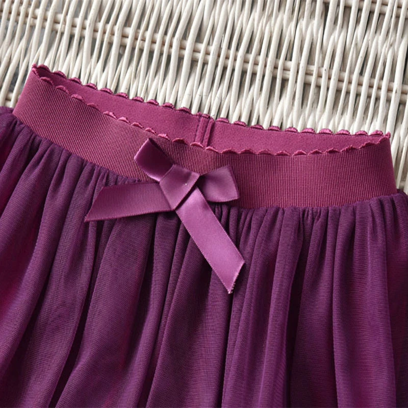 Детские вечерние юбки с бантом для девочек черные серые фиолетовые синие на