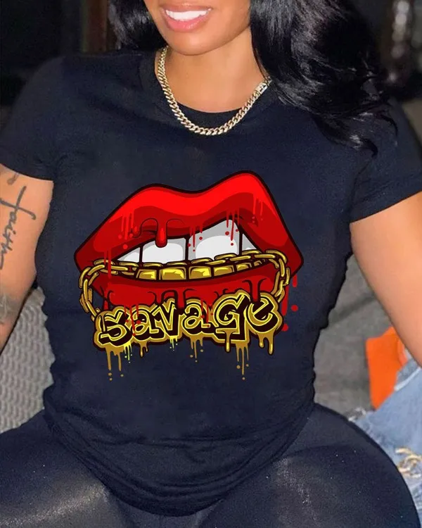 

Graphic Printed Tshirt Women Summer 2021 O-Neck Short Sleeve Fashion Top