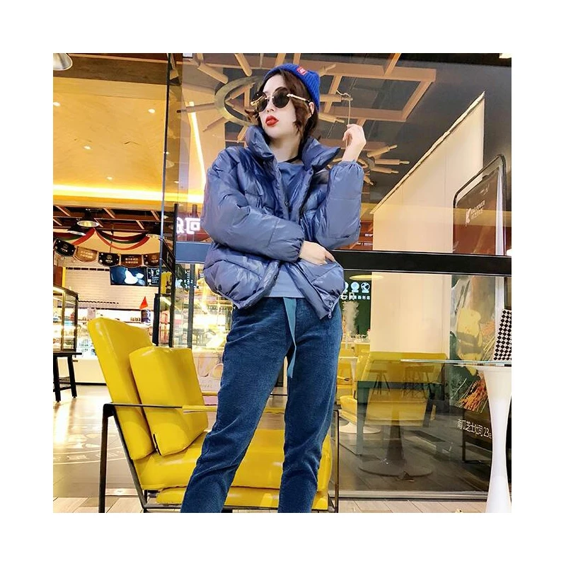 2019 глянцевый Зимний пуховик с хлопковой подкладкой для женщин Плотная яркая