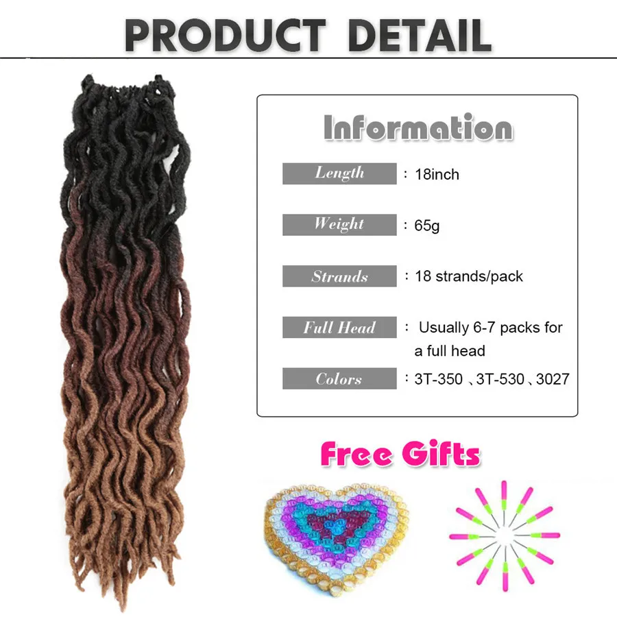 18 дюймов накладные волосы на крючке богиня Faux Locs Curly крючках косички мягкие