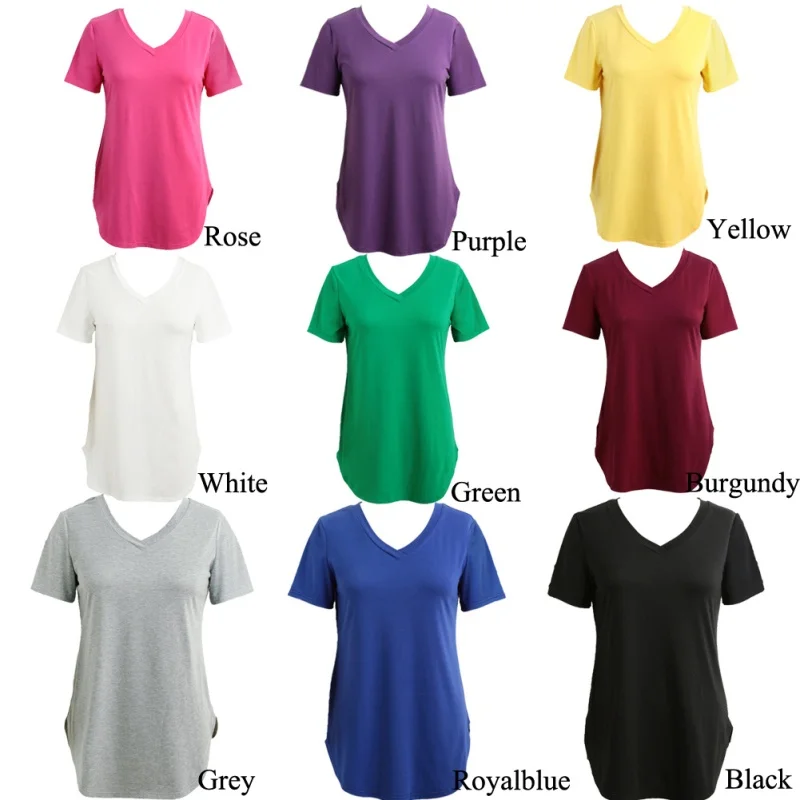 

Women's T-shirt Summer Plus Size Basic Long T Shirt Top Women Solid V Neck Short Sleeve Long Casual Women Loose Tee Shirt Femme