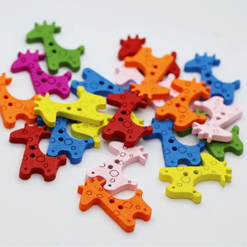 100 шт Деревянные Цвет Жираф кнопка с деревянными пуговицами изображением