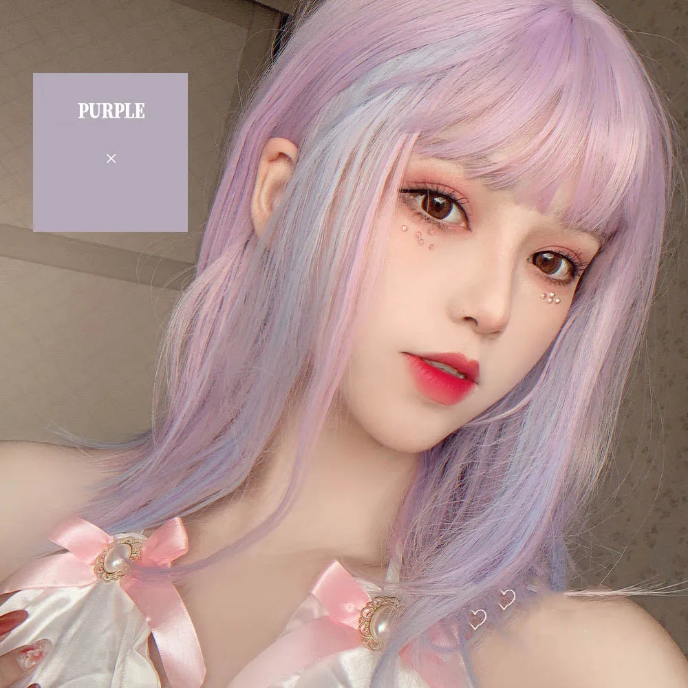 MANWEI Лолита 36 см длинные волнистые оранжевые розовые с челкой синтетический