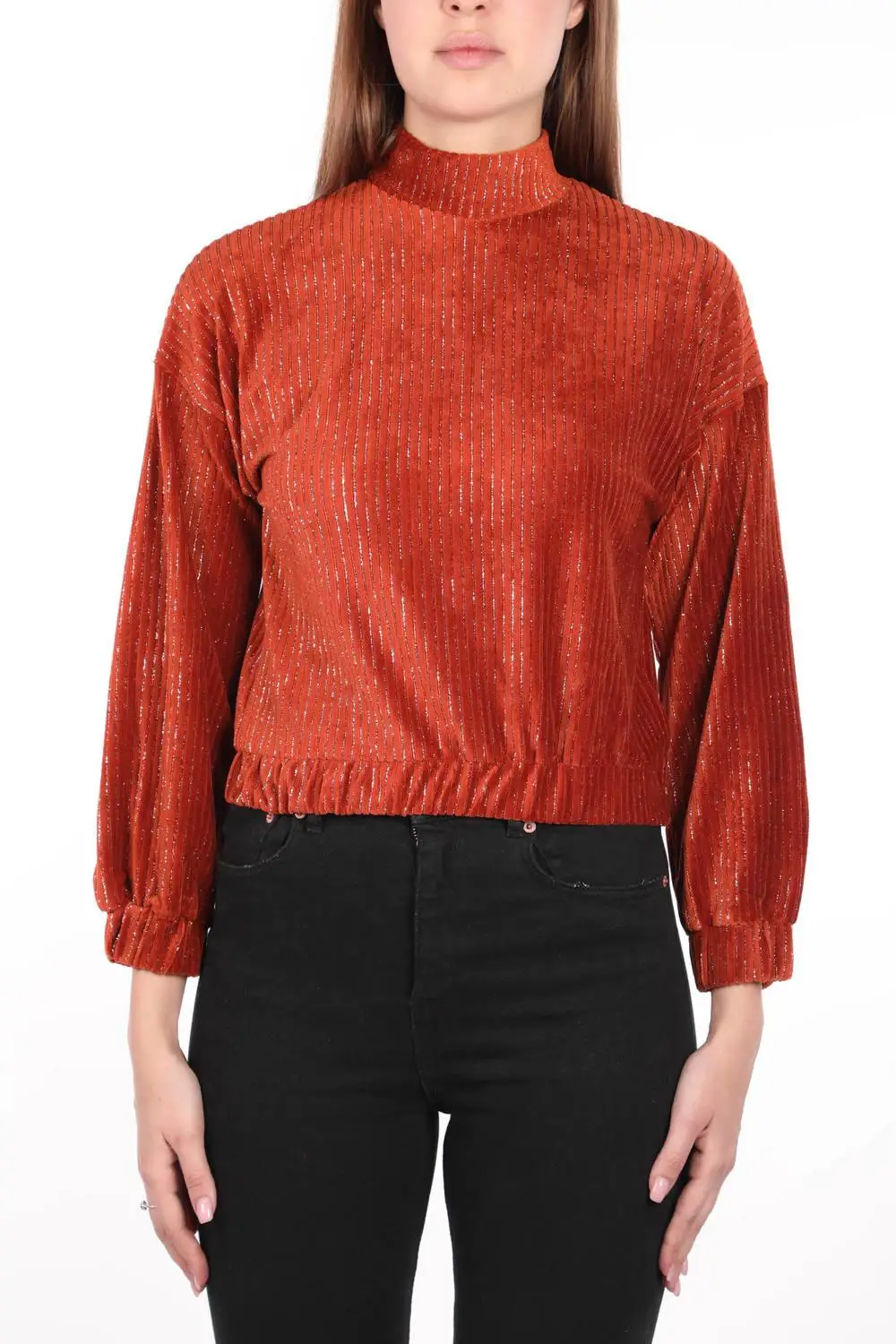 

Markapia High Neck Velvet Blouse