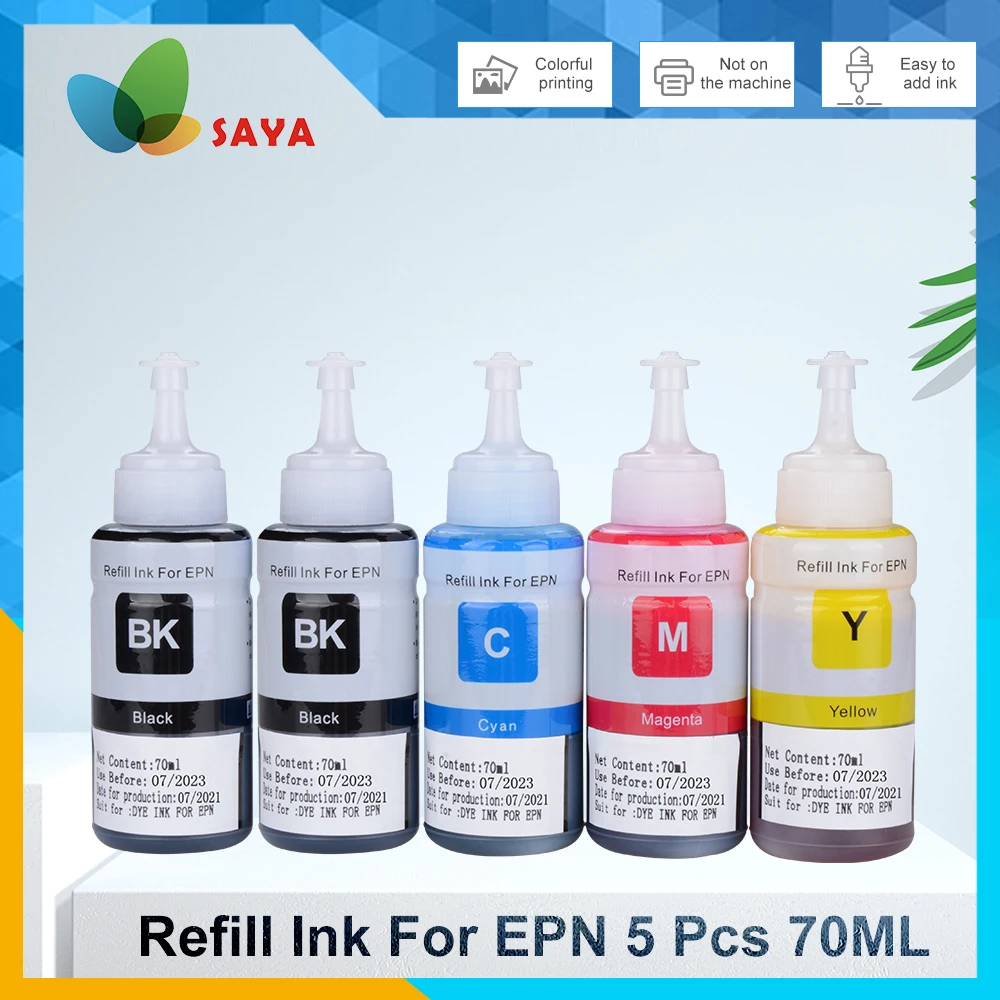 

5bottles Dye Based Refill Inkfor Epson L200 L1800 L355L300 L3150 L110 L380 L220 L395 L2540 L565 L550 L486 L455 L386 L382 2BK1CMY