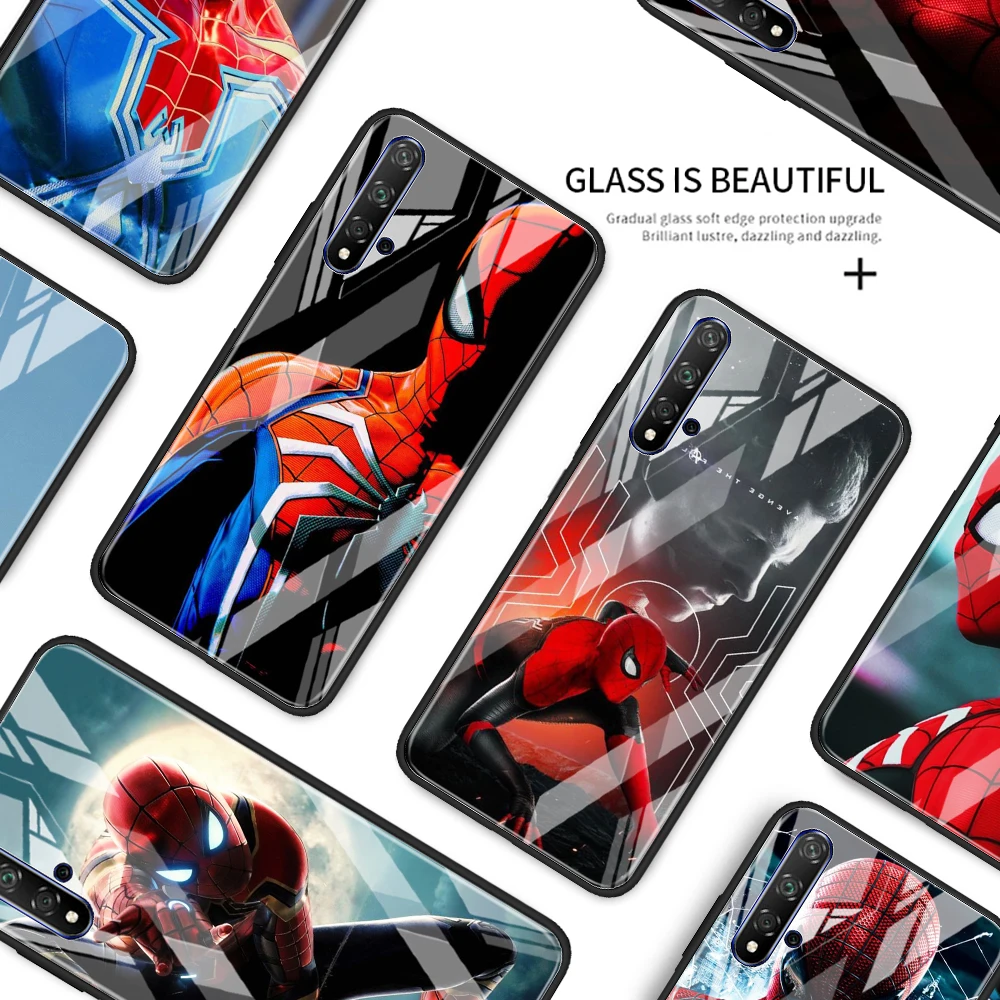 Чехол из закаленного стекла для телефона с героями Marvel Человек-паук Honor 30 20 10 9X Pro