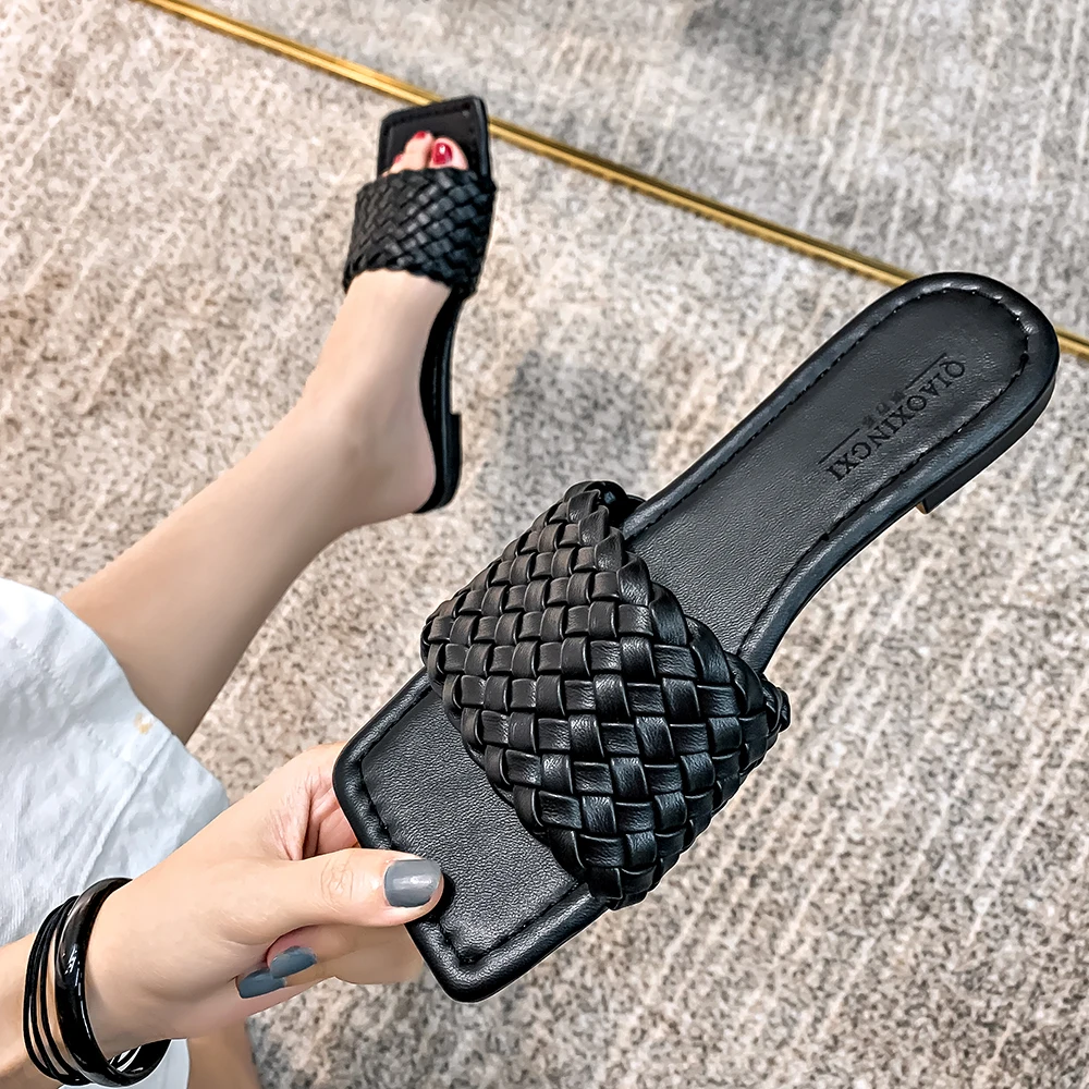 Женские шлепанцы на плоской подошве FamtiYaa плетеные кожаные повседневные уличные