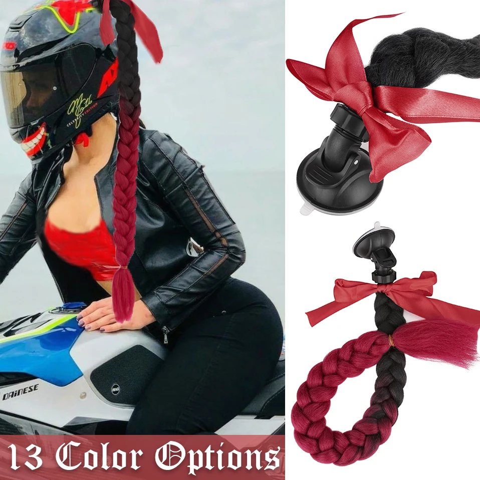 S-noilite-trenza de pelo sintético para casco de motocicleta, extensión de cabello de cola de caballo, Jumbo, novedad