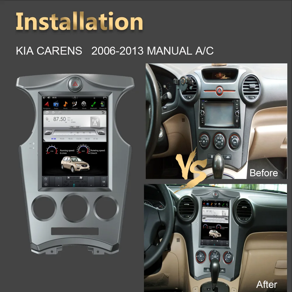 Android 9.0 Tesla Style Vertical Car GPS Nagavition for KIA CARENS 2006-2013 MANUAL A/C Radio Stereo Multimedia Player with BT | Автомобили