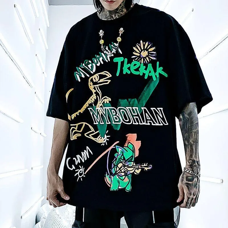 

harajuku style bf half sleeve clothes women hip-hop cartoon tops t-shirt 2020 new tees o-neck couple plus size t shirt