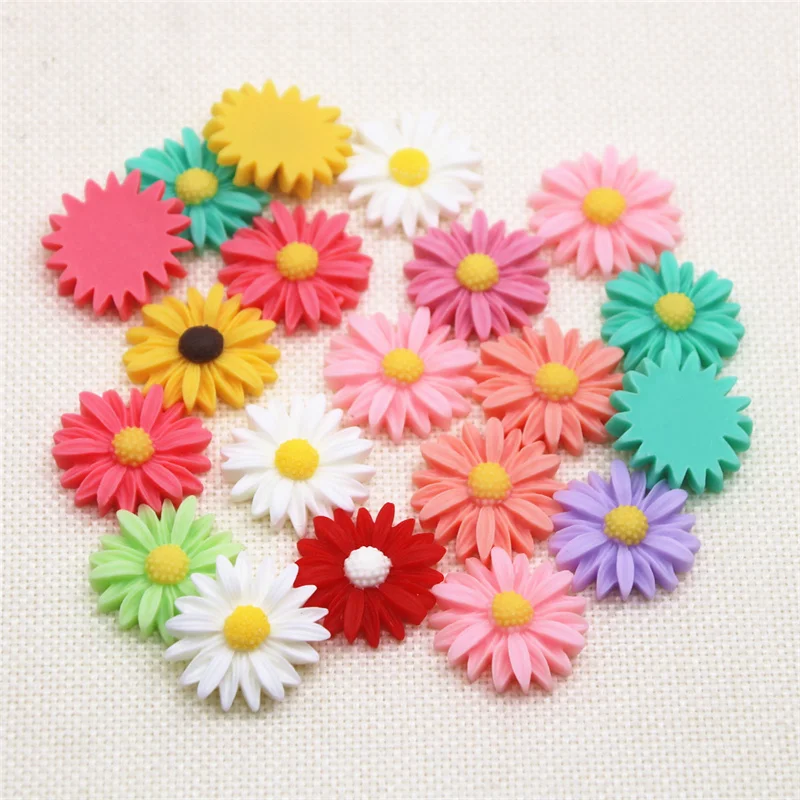 20pcs 26mm mixed color daisy flower resin flatback cabochon diy jewelryphone decoration art accessories no hole free global shipping