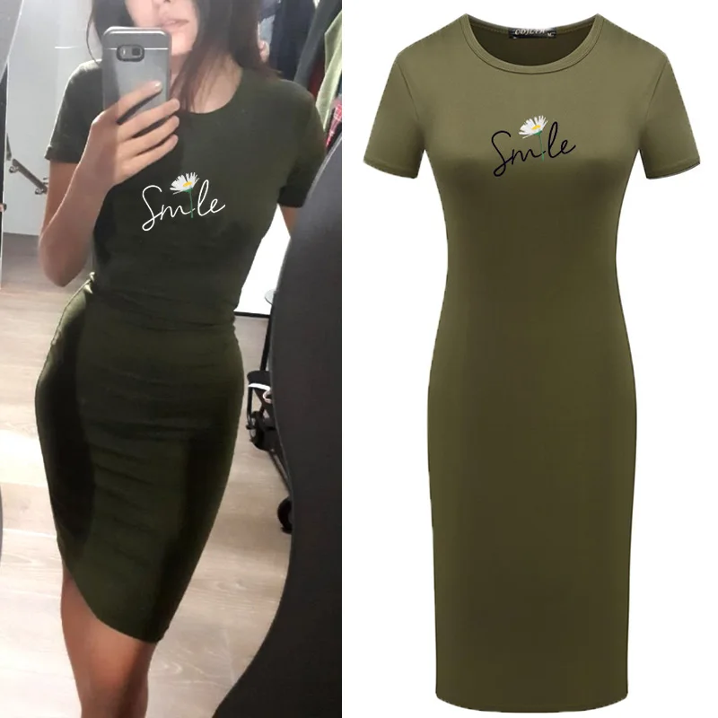 

Sexy Bodycon Dress Women Summer Smile Flower Print Boho Lady Dresses Elegant Package Hip Vesitdos Casual