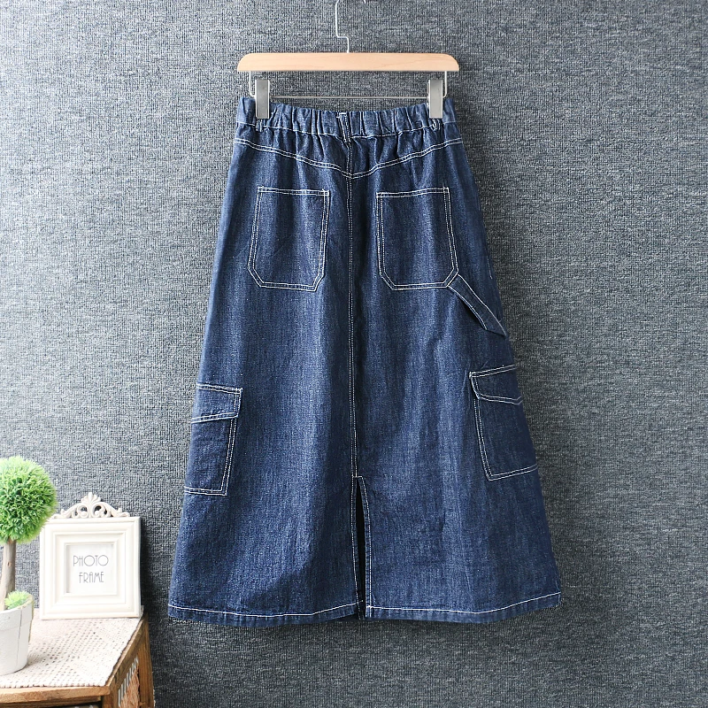 

New spring and summer women's elastic waist denim cotton long skirts womens 2020 casual denim skirts