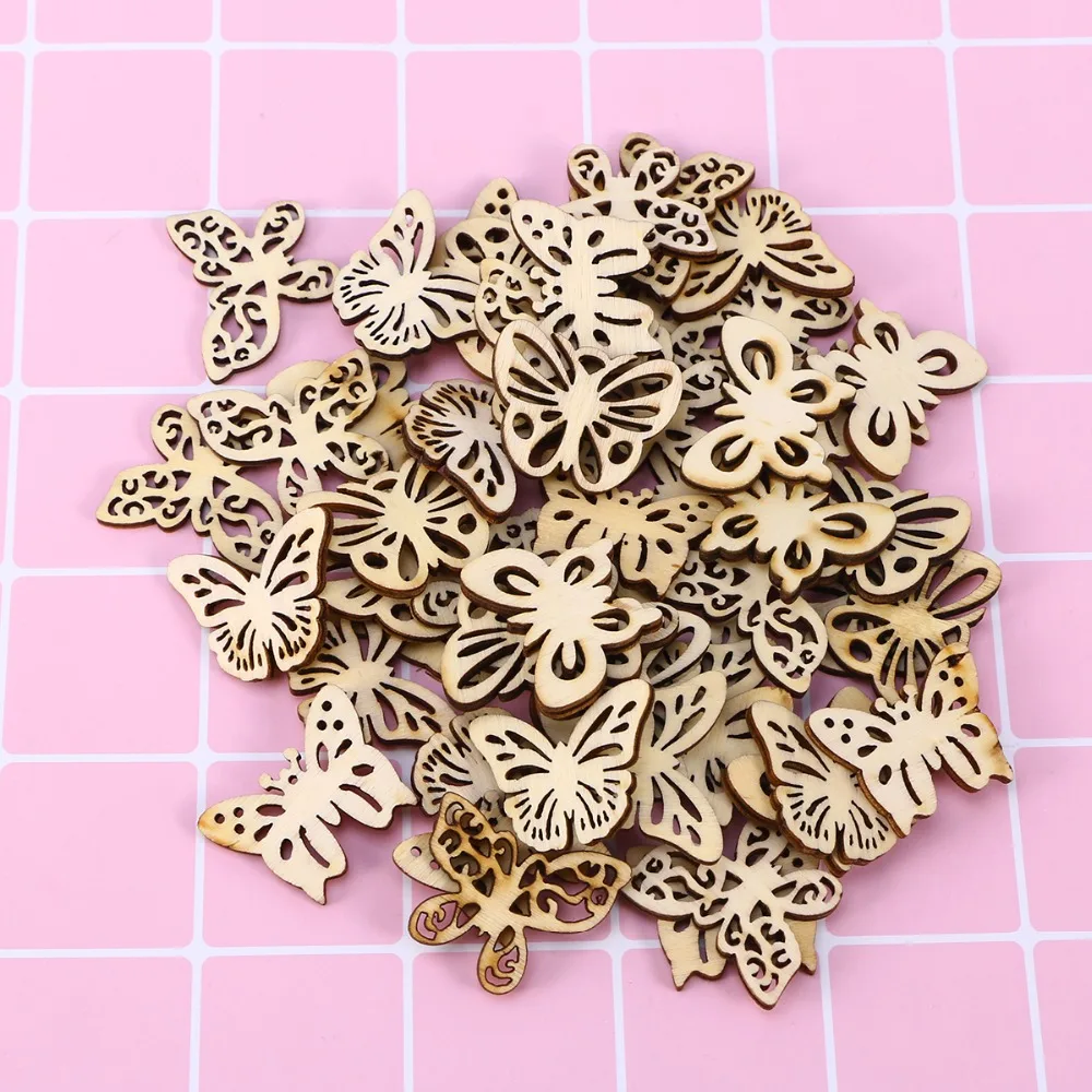 50 шт Смешанные DIY полые деревянные бабочки вырезы ремесло украшения Деревянный орнамент для DIY Искусство Свадебные украшения(33 мм