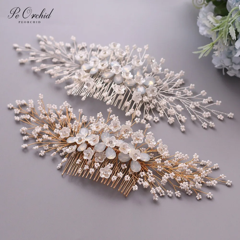 

PEORCHID Handmade Beaded Wedding Hair Comb Korean Women Jewelry Headdress For Bridesmaids Hair Vine Pettine Capelli Sposa
