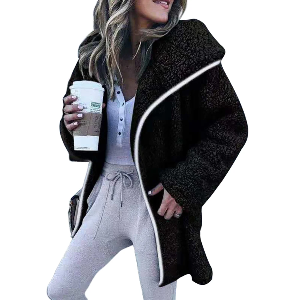 Женская осенне зимняя однотонная теплая Свободная куртка из искусственного