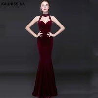 kaunissina mermaid velvet evening dress sexy long party gown halter neck backless special occasion celebrity formal prom dresses