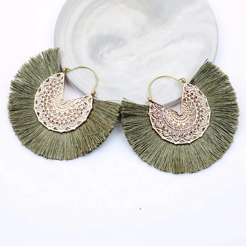 STRATHSPEY серьги с кисточками зеленого/черного/синего цвета 2019 богемные большие