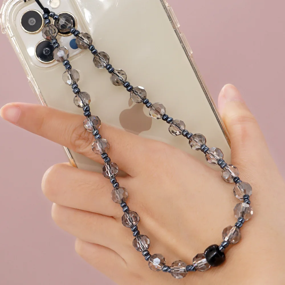 

Fashion And Innovative Dark Gray Transparent Crystal Beads Mobile Phone Chain Women's Anti-Lost Lanyard Accessories Jewelry Gift