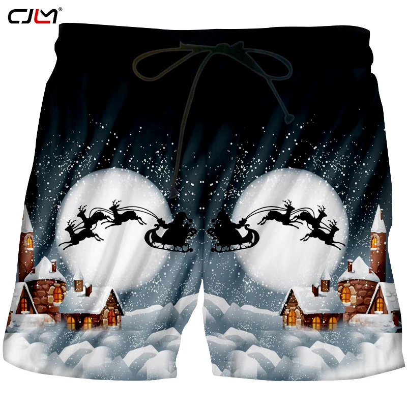 

CJLM Winter Christmas 3D Man Animal Printed Moon And Elk Harajuku Men's Best Selling 6XL Shorts