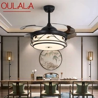 oulala modern led ceiling fan light black with remote control 3 colors led for home dining room bedroom restaurant