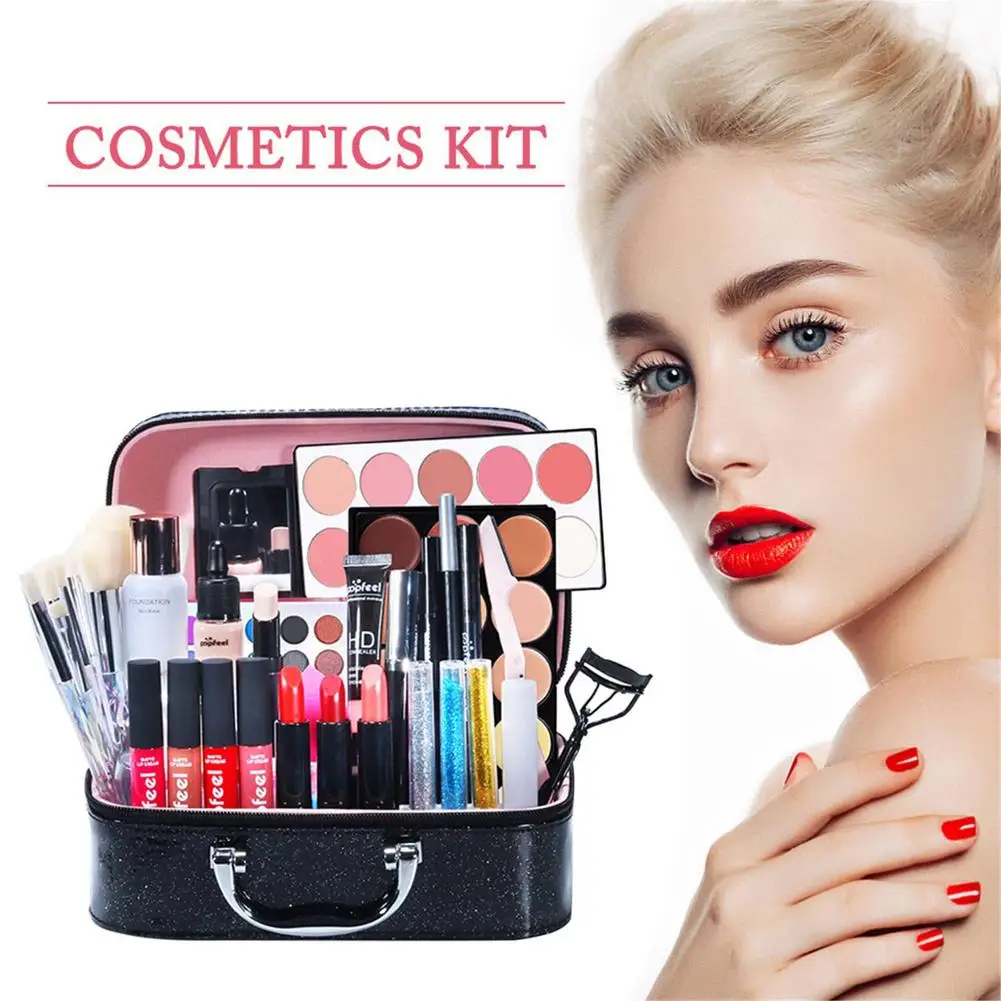 

35 Piece Makeup Set Matte Lipstick Professional Eyeshadow Palette Mascara Gift With Cosmetic Bag Travel Portable Long Lasting