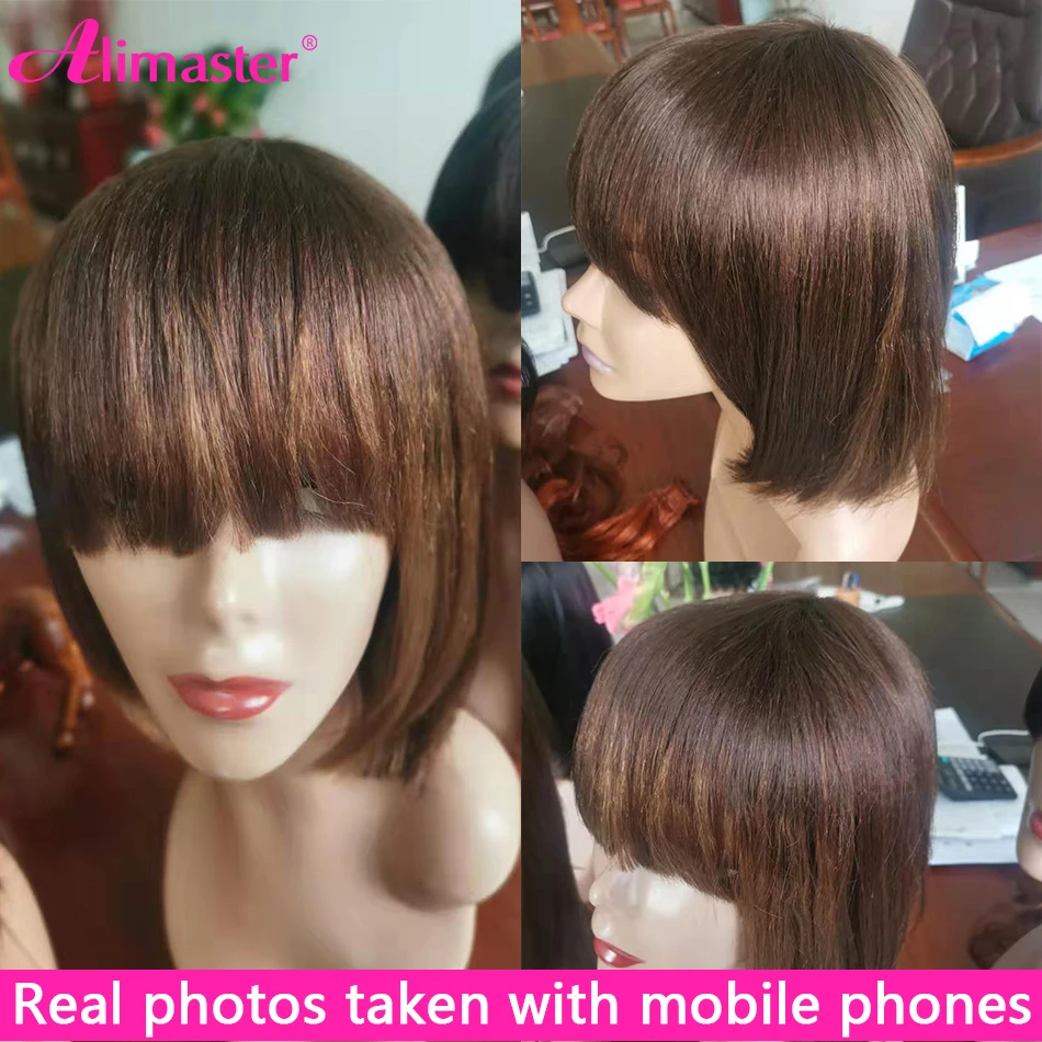 Парик Боб с челкой коричневый выделитель парик из человеческих волос Короткие