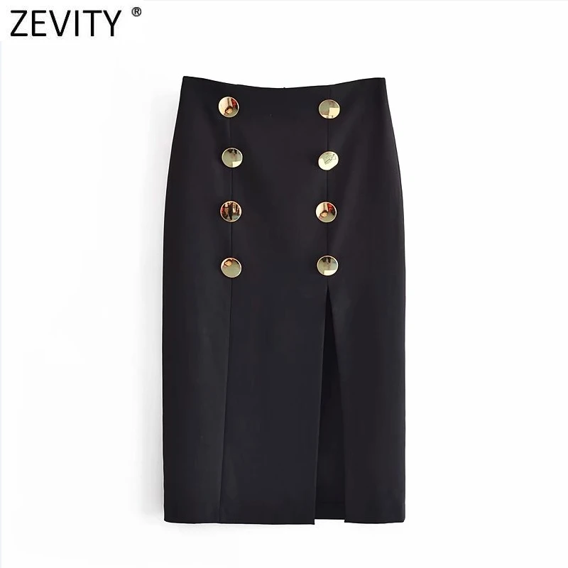 

FAKUNTN New Women Vintage Double Breasted Design Black Straight Midi Skirt Faldas Mujer Female Back Zipper Split Vestidos QUN755