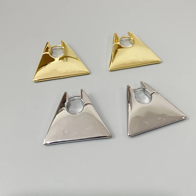 

New Simple Triangle Rhombus Three Dimensional Golden Female Earrings Personality Men Women Couples European And American Jewelry