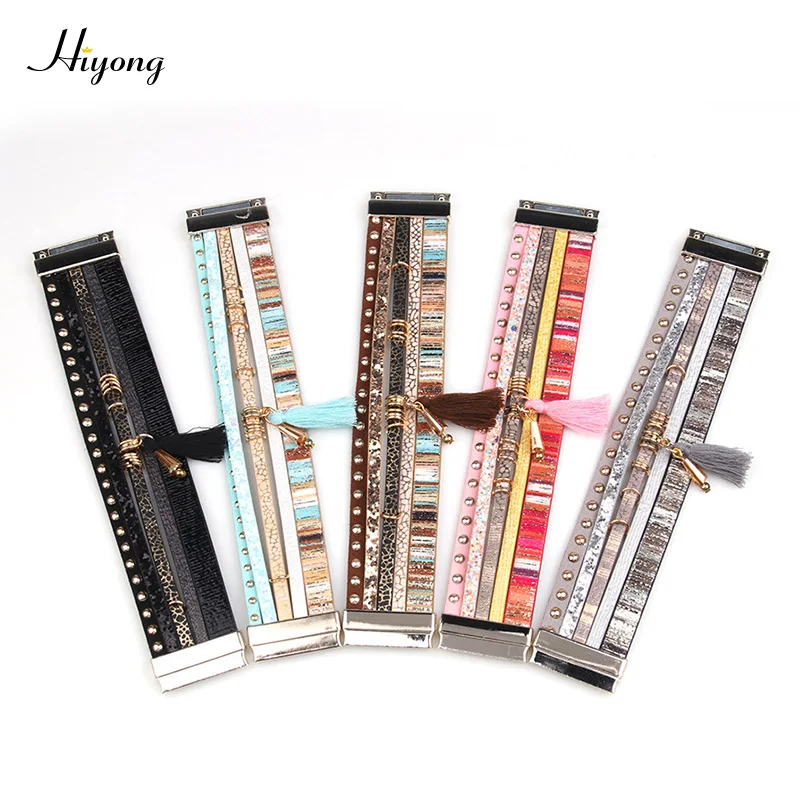 Модный богемный замшевый кожаный браслет многослойный Бохо с кристаллами и