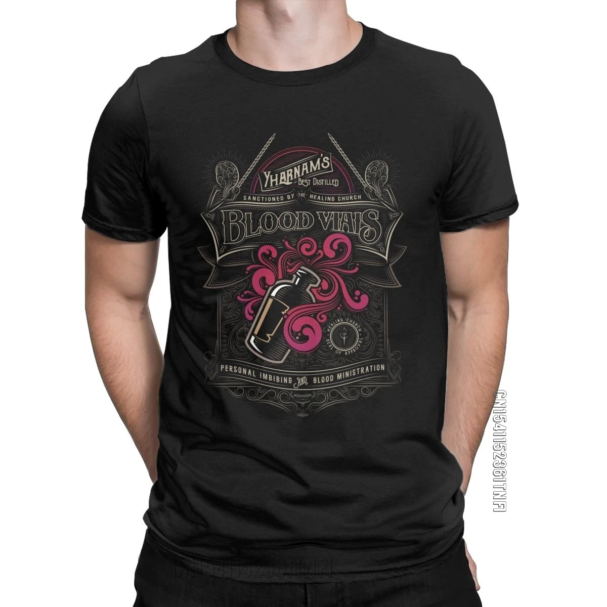 

Yharnam's Blood Vials T-Shirts Men Dark Souls Leisure 100% Cotton Tee Shirt Round Neck Classic T Shirts Designer Tops