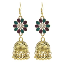 golden metal jhumka indian vintage earrings for women classic flower bell tassel bell pendant gypsy turkey earrings jewelry gift
