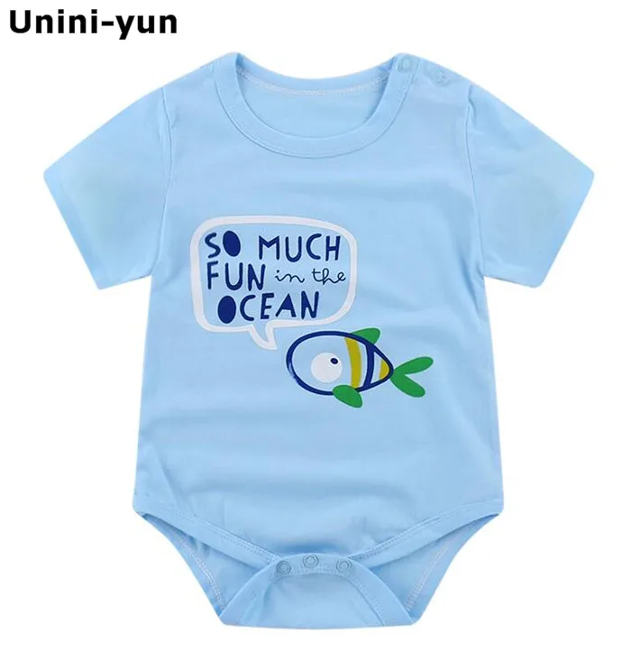 Детский хлопковый комбинезон с коротким рукавом принтом в виде синей