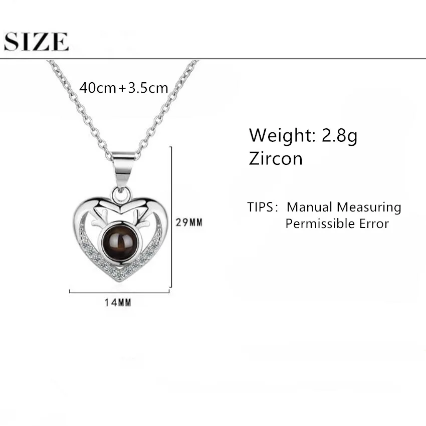 

100 Languages Deer Antlers Heart Pendant Necklaces For Women Trend Short Clavicle Chain 925 Sterling Silver Jewelry SAN191