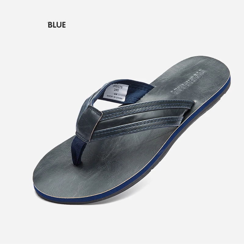 Blue Большие размеры 39-46; модные мужские вьетнамки из натуральной кожи; уличные водонепроницаемые пляжные сандалии; летние мужские шлепанцы; Zapatos De Hombre - Цвет: Blue