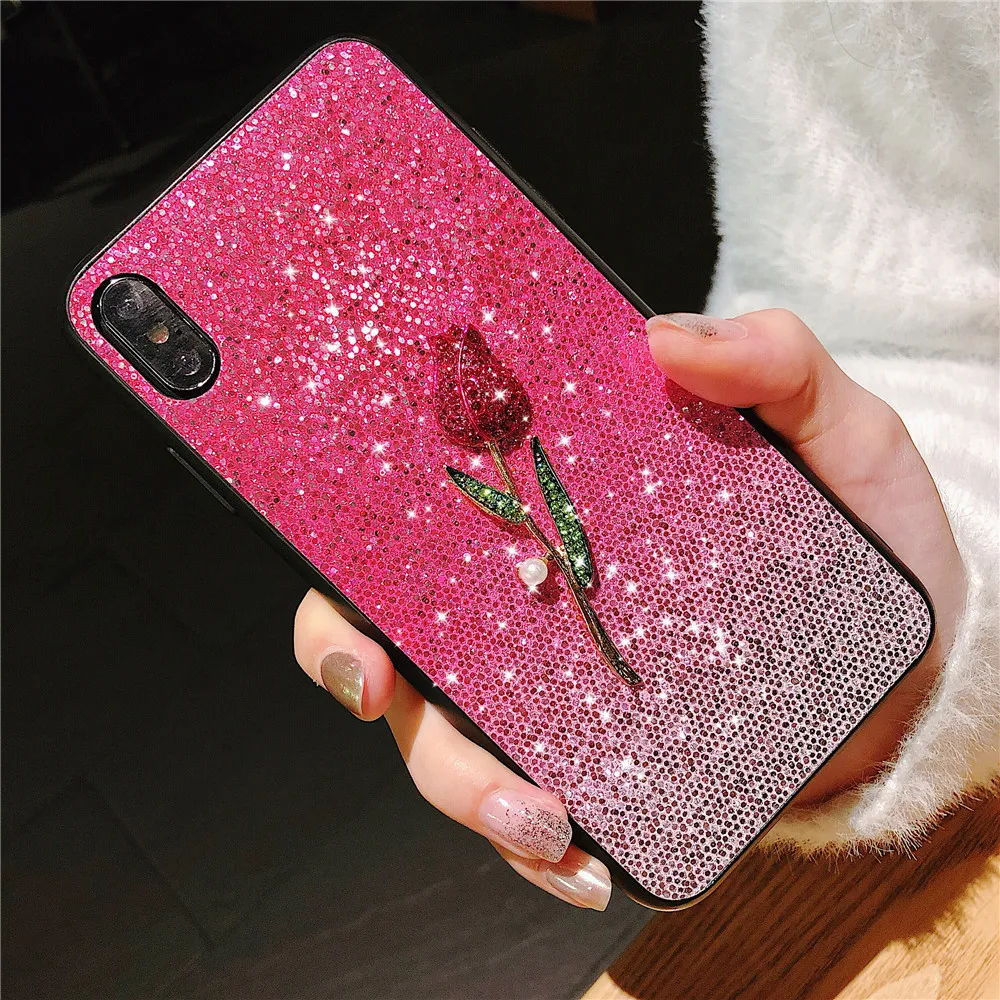 Для samsung Galaxy S8 S9 S10 S7 Plus роскошный чехол с розами и бриллиантами для samsung Note9 8 A6 A7 A8 A9+ Plus Сияющий Фламинго пчела чехол для телефона