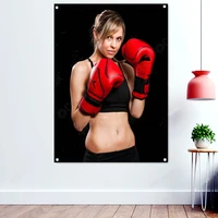 young beautiful female boxer wallpaper poster wall art kickboxing muay thai martial arts banner flags artwork gym decoration