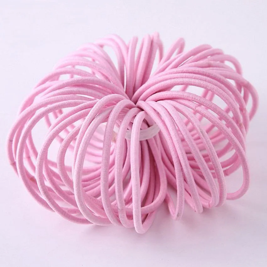 pink 50pcs 50/100 шт. цветной зарядный кабель в нейлоновый оплетке с резиновые ленты эластичные повязки на голову для девушек Детская Scrunchie держатель резинки для волос аксессуары - Окраска металла: pink 50pcs