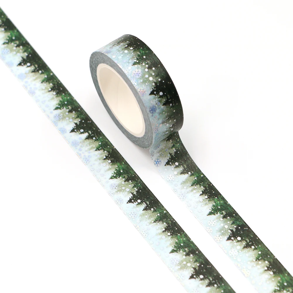 

NEW 10pcs / Lot Decorative Silver Foil Snowing Christmas Trees Washi Tapes Bullet Journal Scrapbook Masking Tape Cute Stationery
