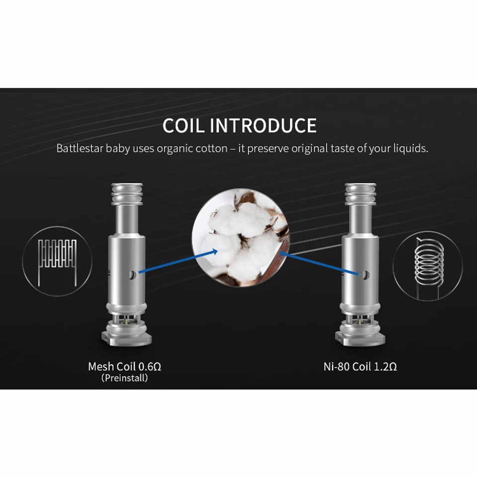 Smoant Battlestar Baby Pod Vape комплект 750 мАч 15 Вт с 2 мл картриджем 1 Ом Ni/0.6ом сетчатая катушка