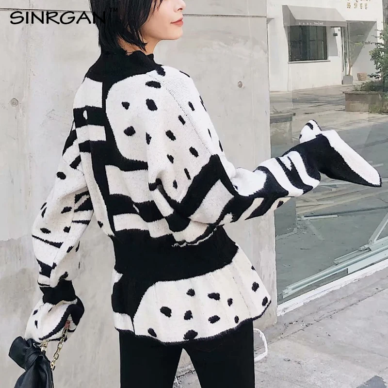 SINRGAN черные и белые пуловеры с геометрическим рисунком художественный дизайн