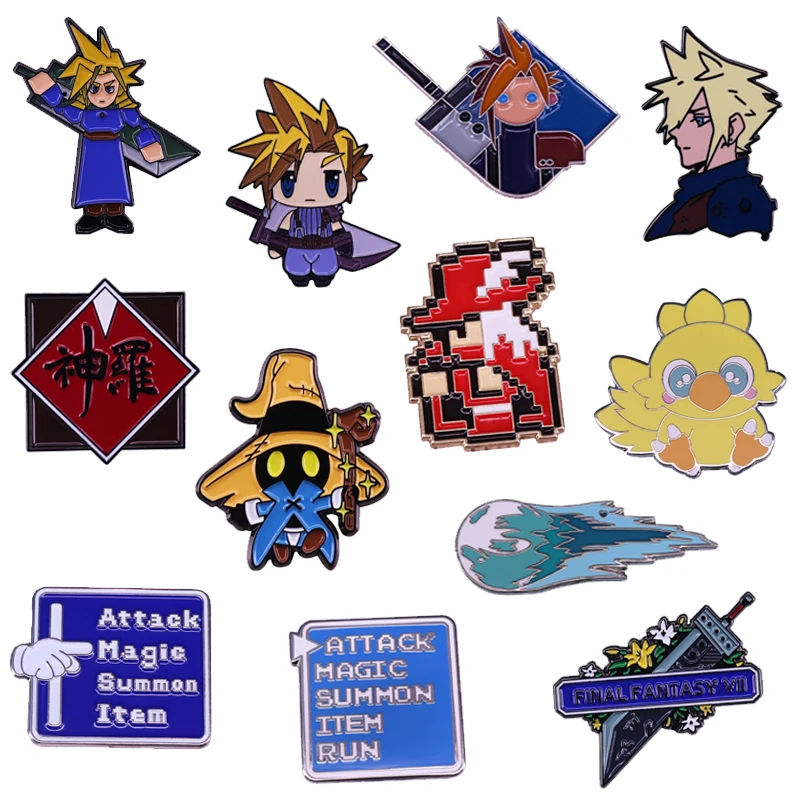 

Final Fantasy Enamel Pin Cloud Strife Buster Sword Meteor Chocobo Red Mage Vivi Badge Shinra Attack Menu Brooch Gamer Accessory