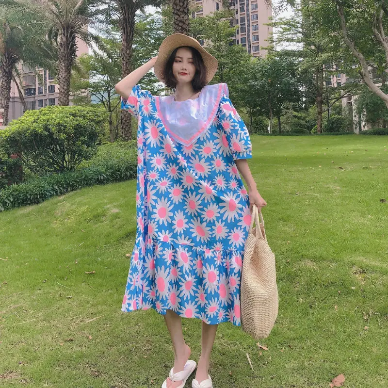 

XITAO Pleated Dress Fashion New Women Ruffle Plus Size Floral Goddess Fan Casual Style Patchwork 2021 Summer Dress CLL1505