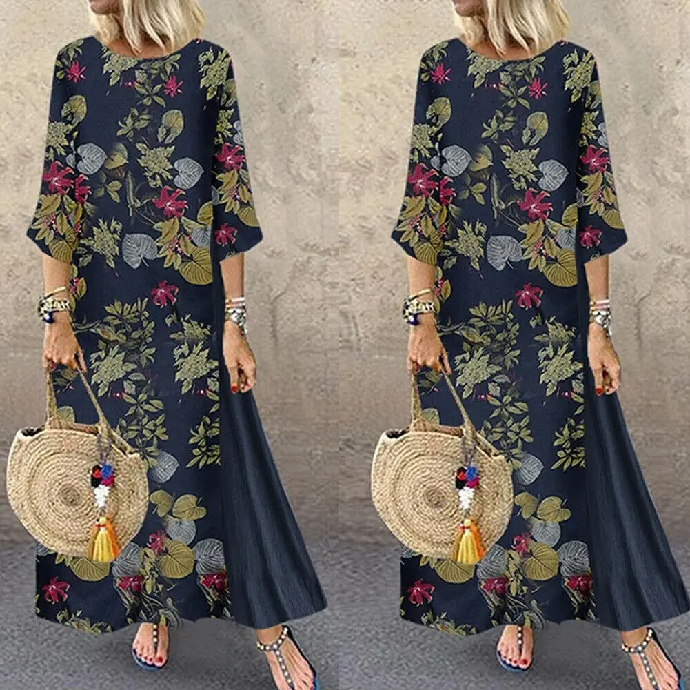 Hirigin Boho женское Макси платье женский летний длинный кафтан с коротким рукавом
