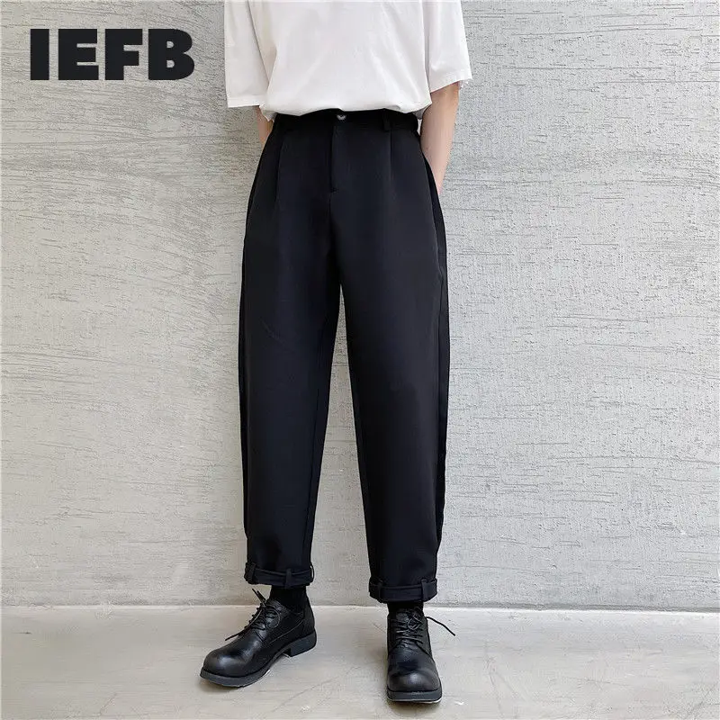 

IEFB Men's Casual Pants Korean Style Loose Trousers Men's Black Suit Pants 2021 New Trend Turnup Harem Patns For Male 9Y6989
