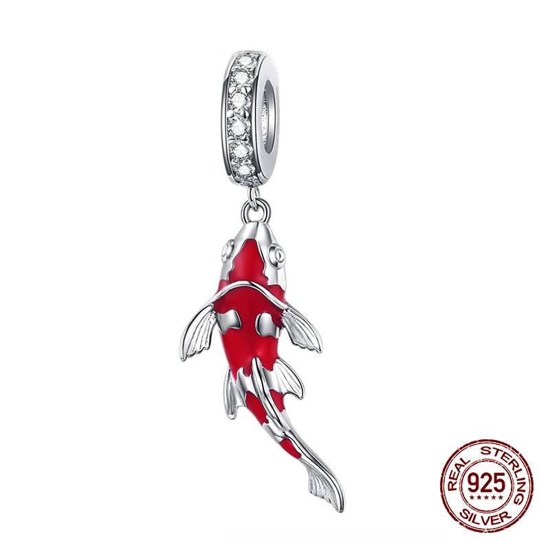 BS0850 Китайский год красный серебряные бусины 925 пробы подвеска талисманы fit Pandora браслет ожерелье ювелирные изделия - Цвет: BS0850