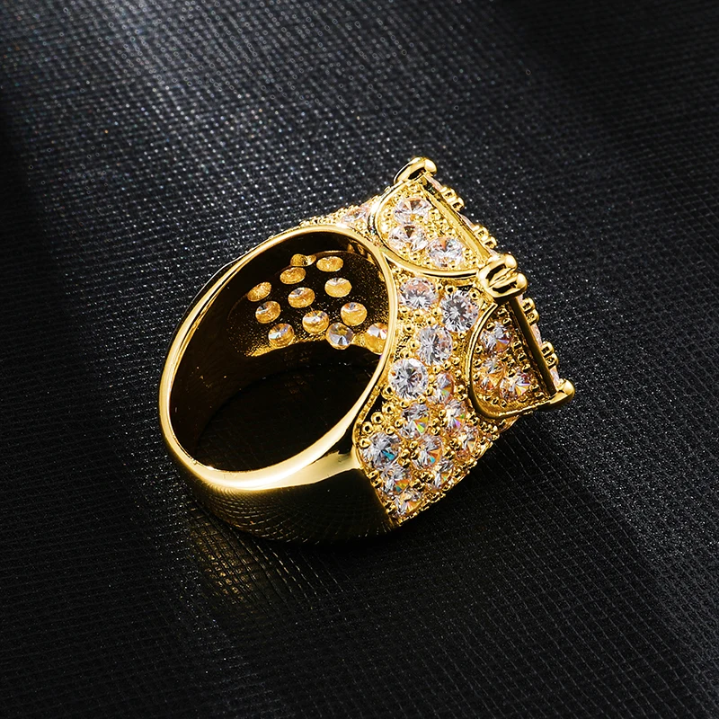 Хип хоп полный кубический подвеска с цирконом Iced Out Bling популярный Tready квадратный медь циркон кольцо для мужчин ювелирные изделия золото серебро Размер 8-11