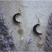 luna celestial star earrings black crystal quartz crescent moonsun earrings